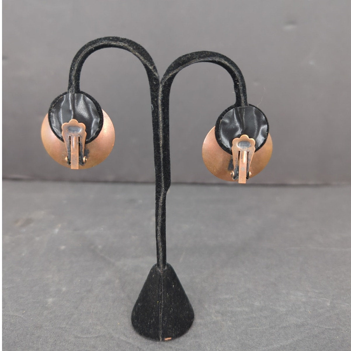 Vintage Copper Diamond Geometric Clip On Earrings Mid Century Modern