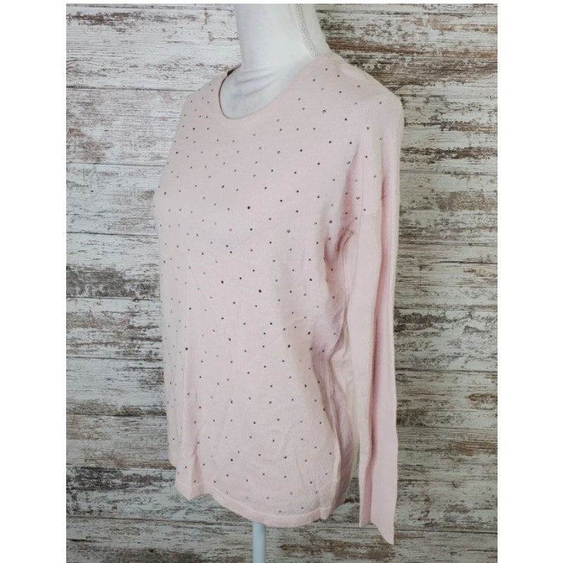 Matty M Blush Pink Embellished Crewneck Long Sleeves Sweater Size LARGE NEW