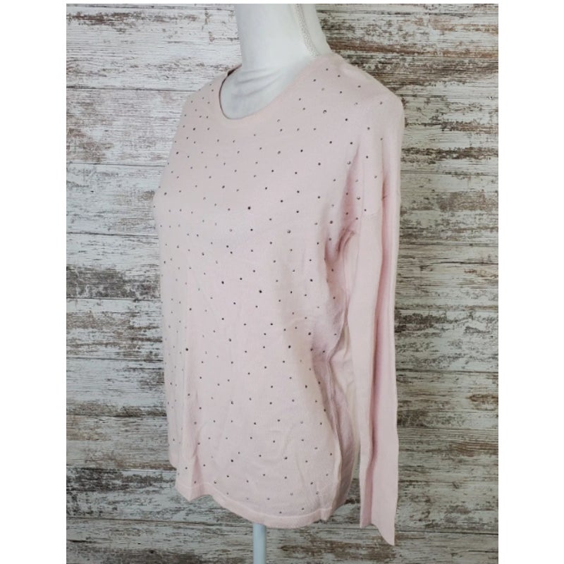 Matty M Blush Pink Embellished Crewneck Long Sleeves Sweater Size LARGE NEW