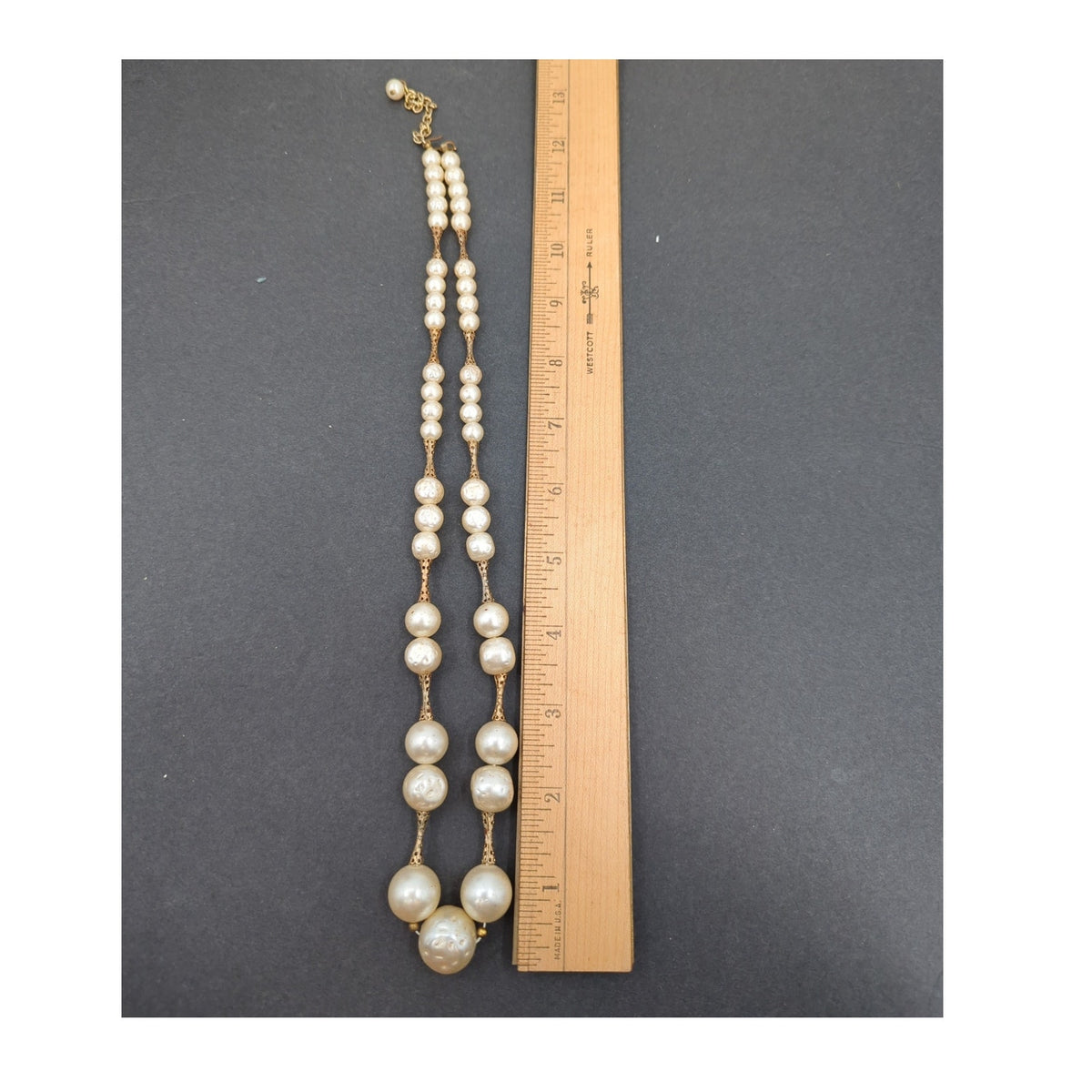 Vintage Cream Faux Pearl Graduated Station Necklace Gold-Tone 24" opera length