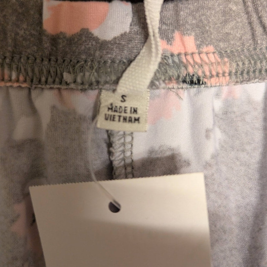 Gray Pink flowers Pajama Bottoms size Small NEW cozy comfort