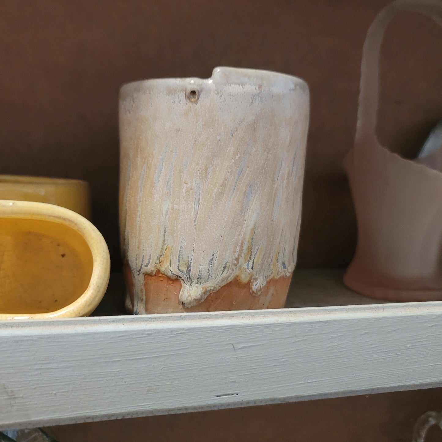 4Sure Ceramics Glazed Pottery Go Cup Half Lid Straw Hole Mid-Century Modern