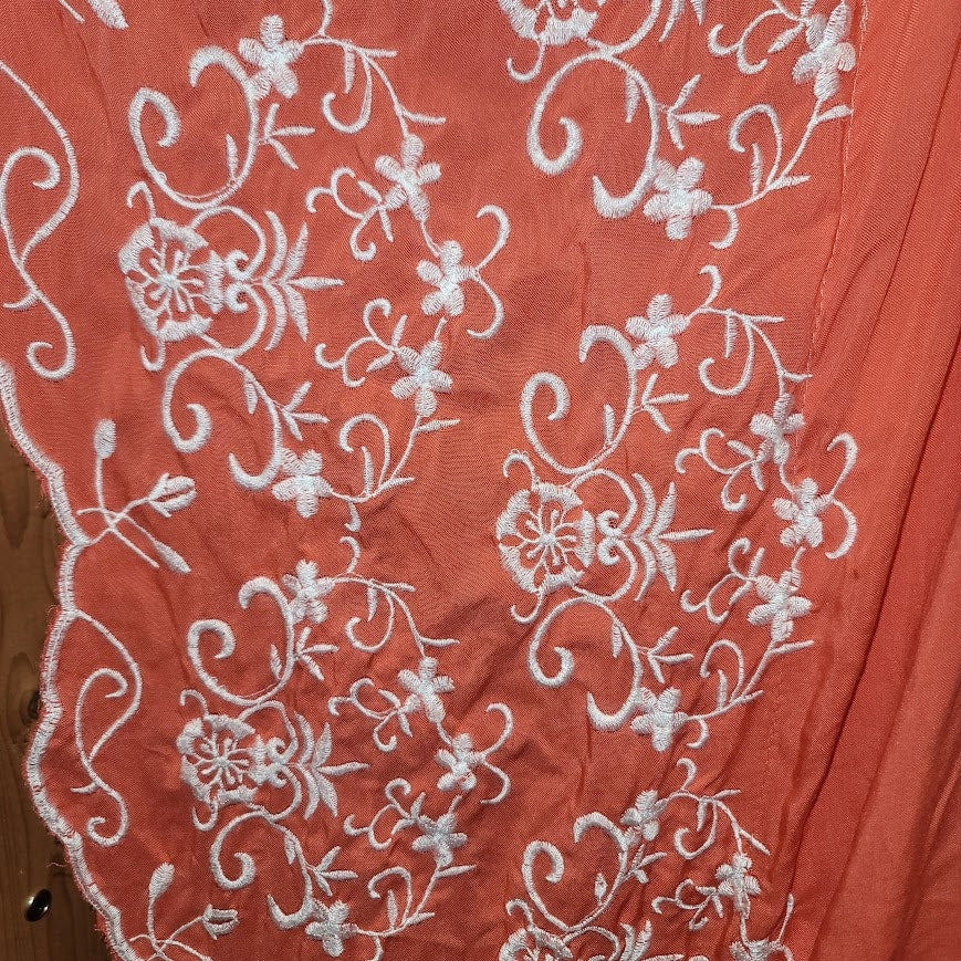 Cruise wear Orange Chiffon Embroidered Kaftan Maxi Dress One Size Boho Resort