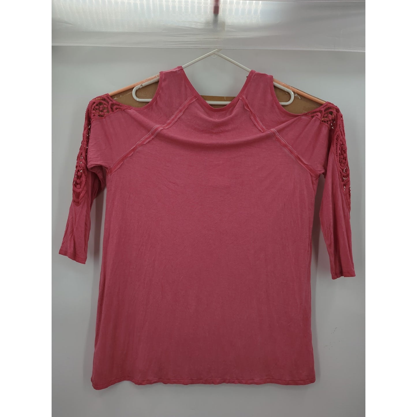 Fourteenth Place Mauve Cold Shoulder Blouse Top with Lace Sleeves 0X Plus