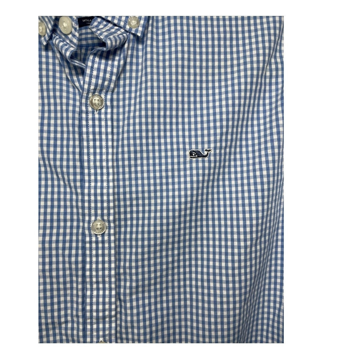 Vineyard Vines Shirt Boys Large 16 Whale Button Up Gingham Plaid Blue White