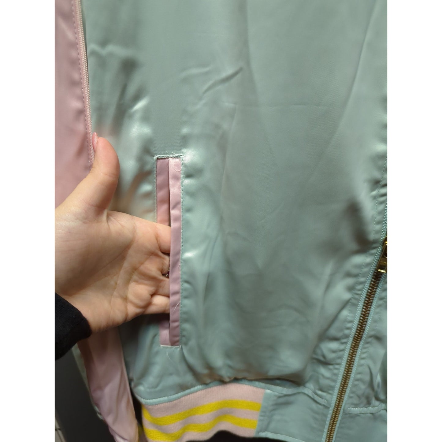 Ice Cream by Billionaire Boys Club Satin Bomber Jacket Mint Pink Small FLAWED