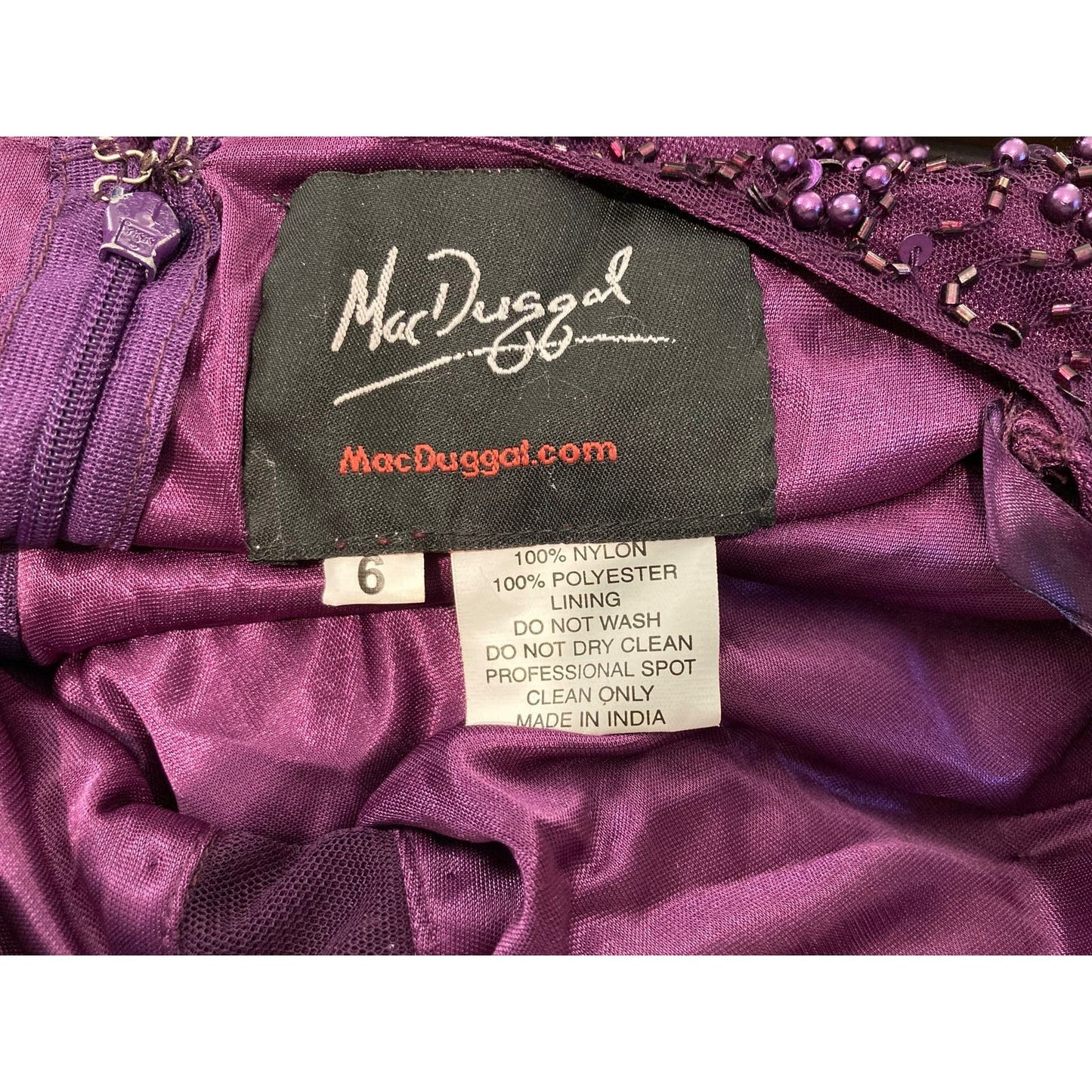 Mac Duggal Beaded Sequined Plunge Neck Evening Gown Style 5177D Sz 6 in Plum New