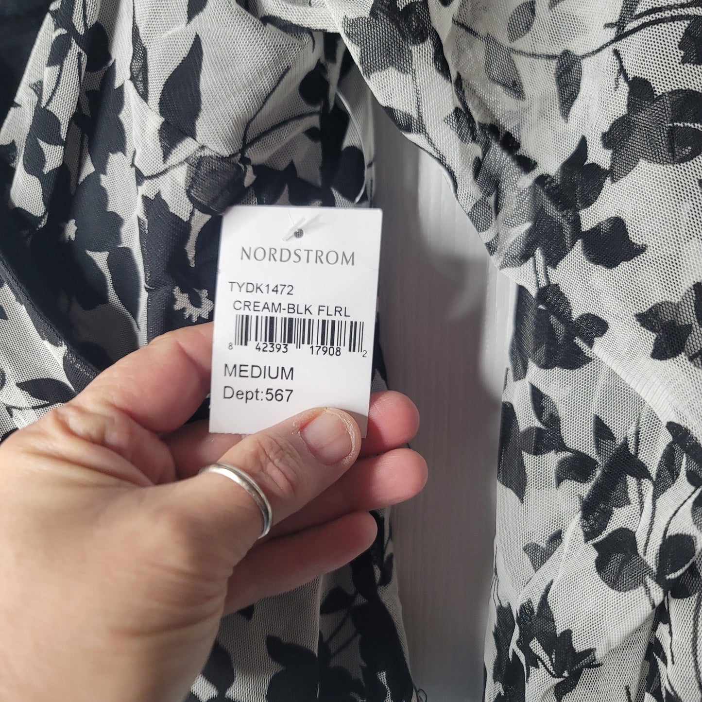 4si3nna Nordstrom Mesh Blouse Faux Wrap Long Sleeve Top Floral Black Size medium