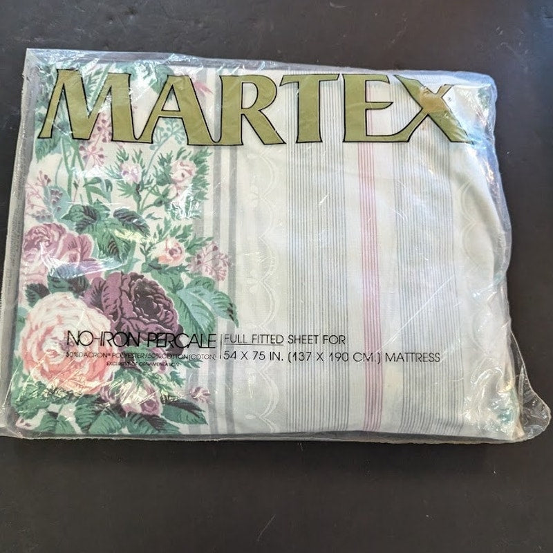Set of 3 Martex FULL Flat and Fitted Sheet No Iron Percale Vintage New Old Stock