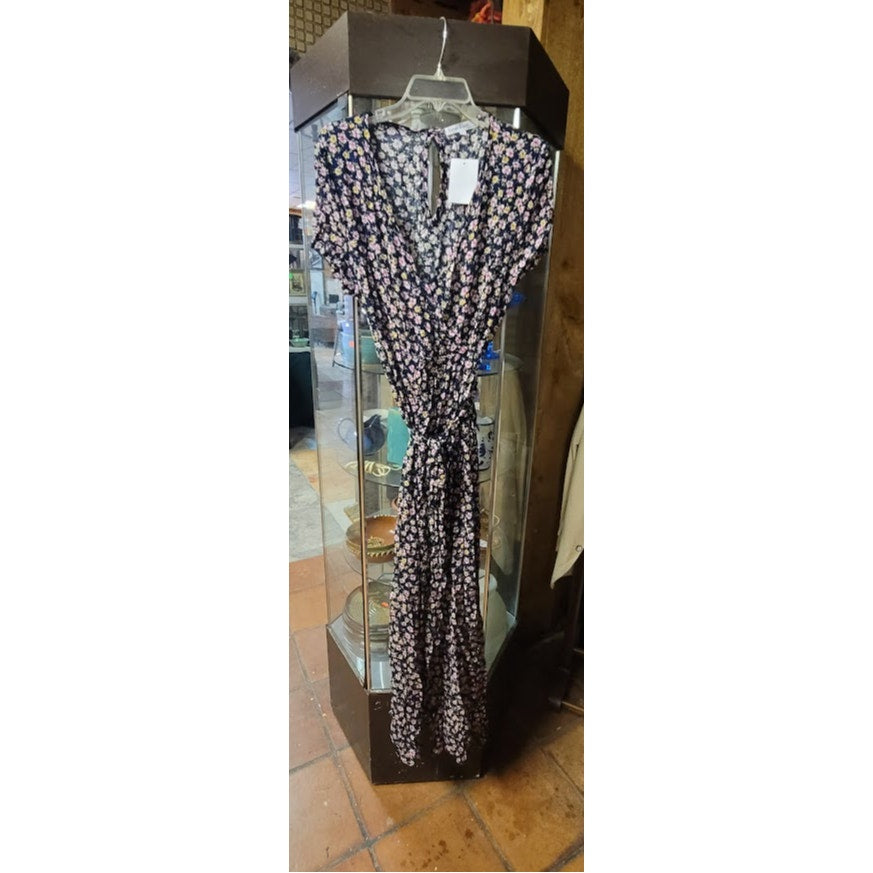 Velvet Torch Size Medium blue Floral Print Midi Dress Faux Wrap V-neck NEW Belt