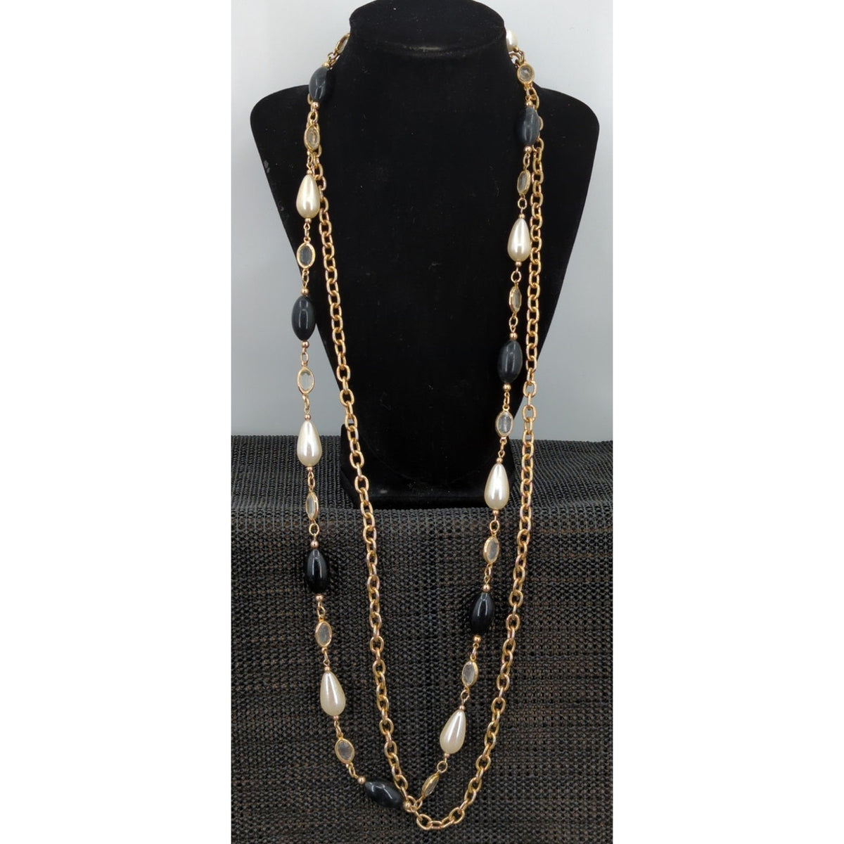 Vintage Premier Designs Multi-Strand Faux Pearl & Onyx Necklace 18"