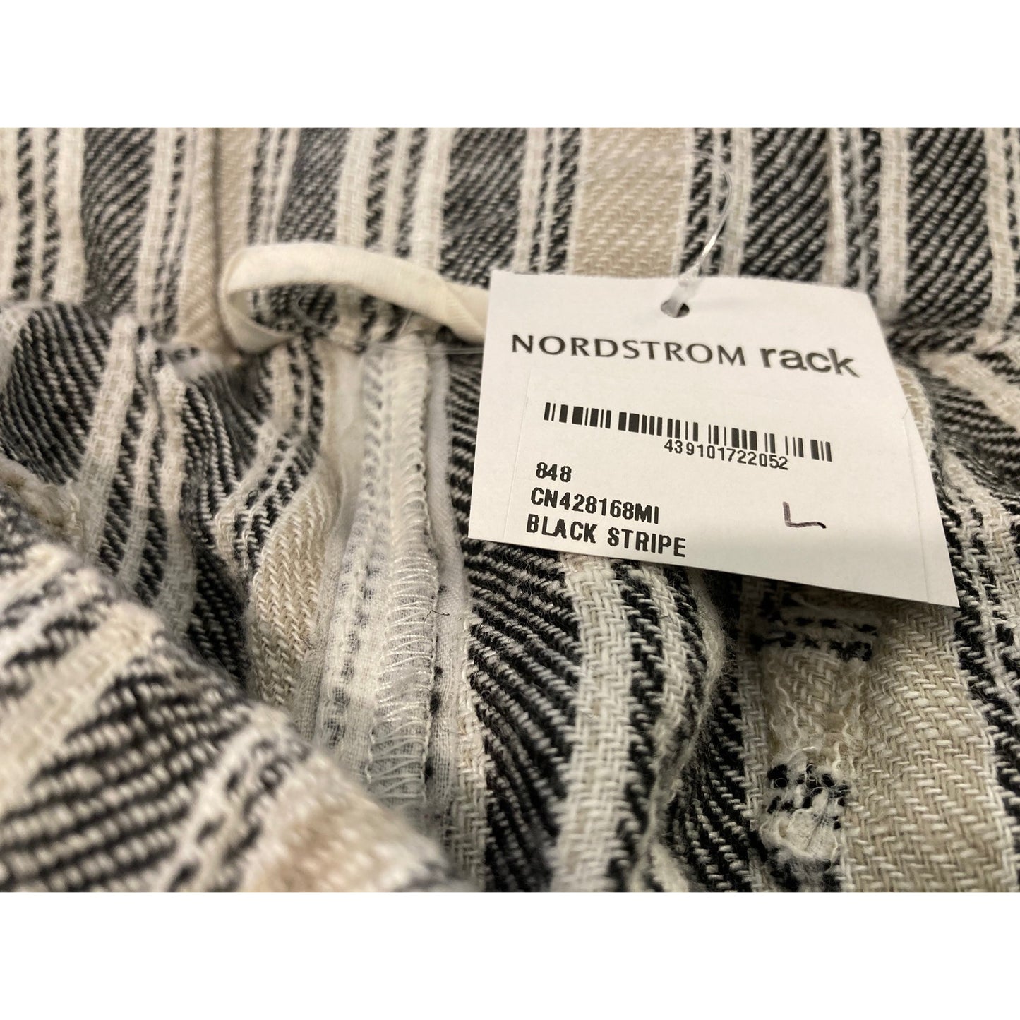 Caslon Cropped Linen Blend Raw Hem Pants Sz Large in Black/Khaki Stripe NWT