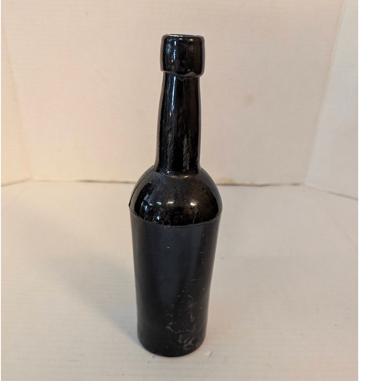 Antique Black Glass Wine Bottle Heavy Punted Bottom Case Gin Styled 9.75"