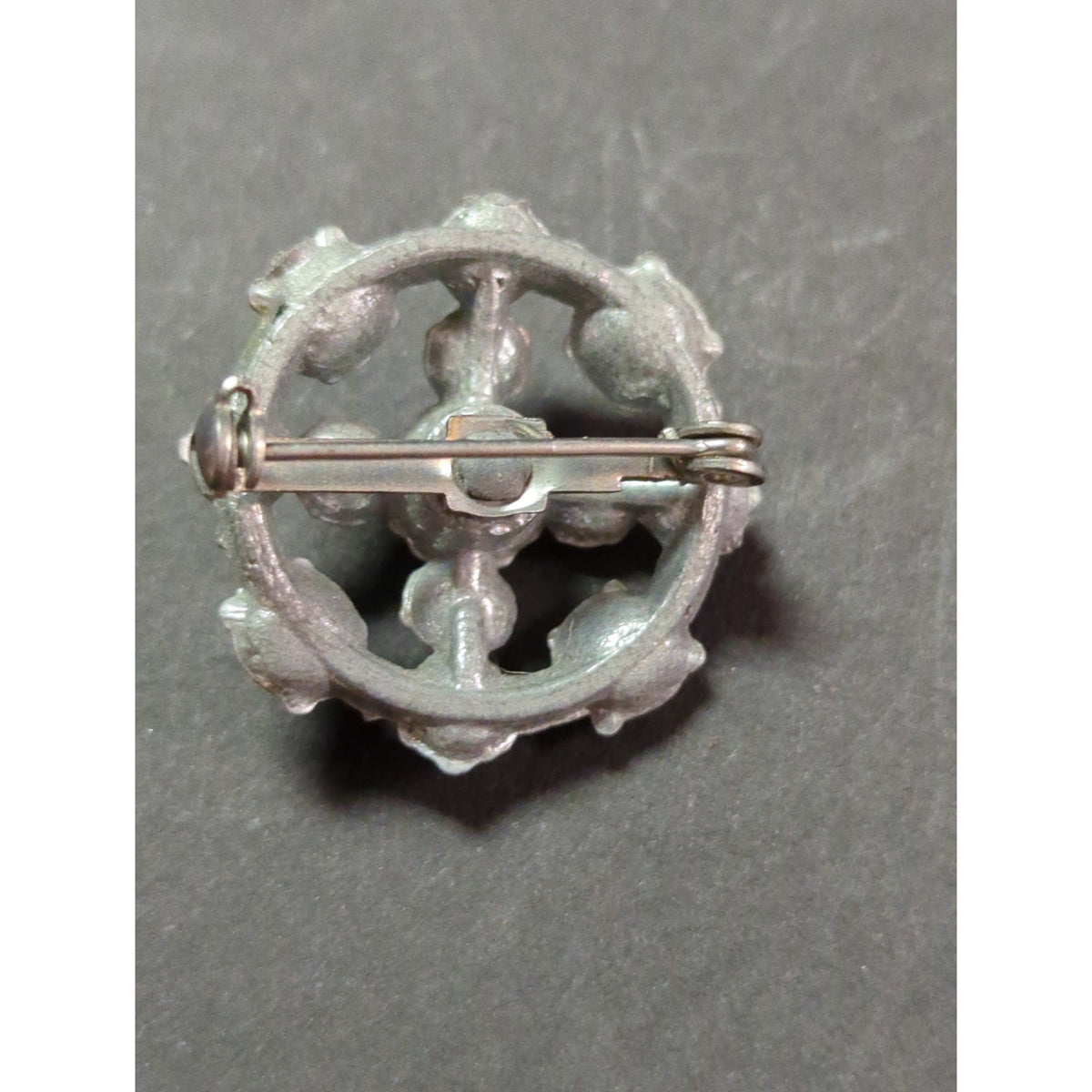 Vintage Mid-Century Faux Pearl Purple Rhinestone Dome Brooch Pin Silver Tone