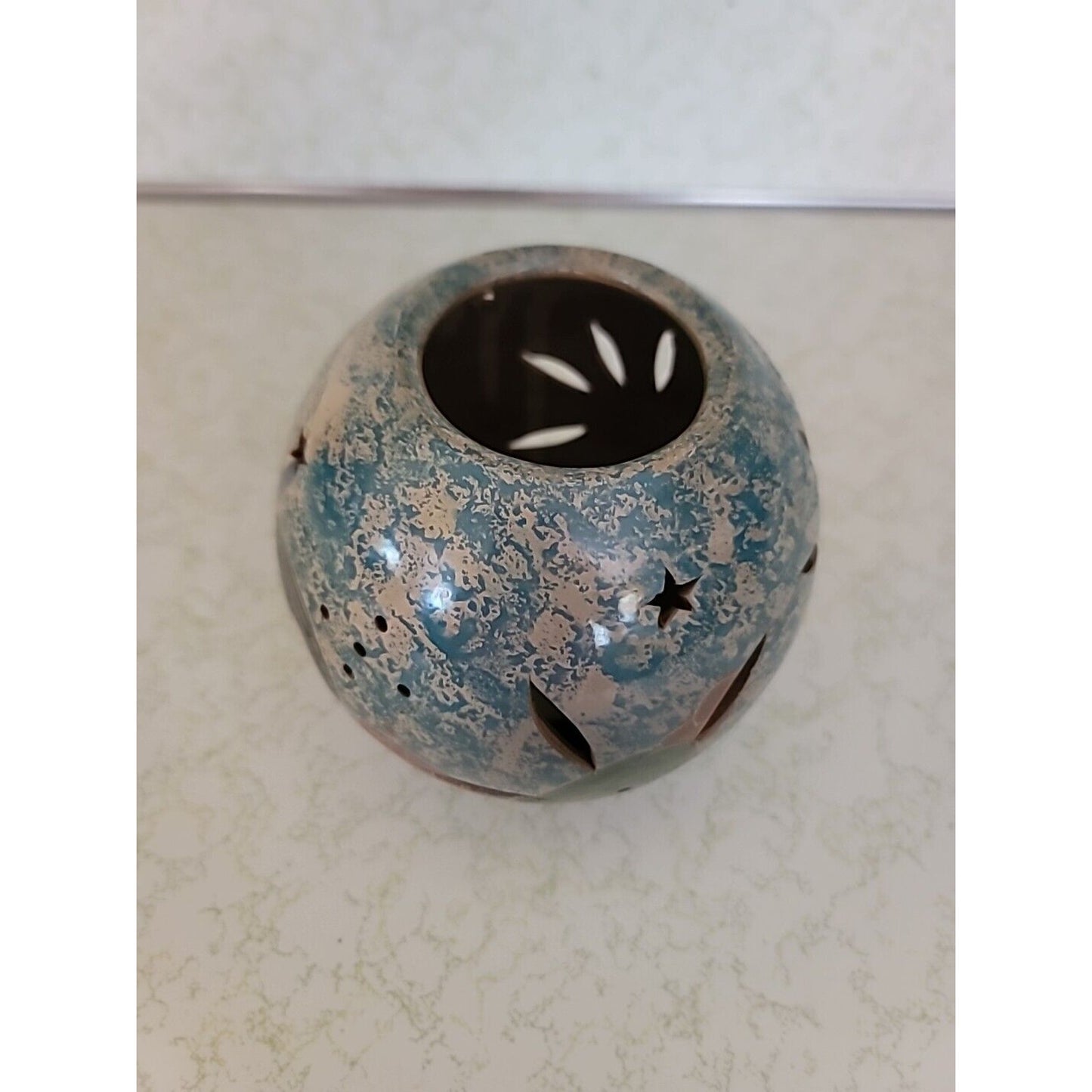 Vintage Tealight Candle Holder Luminary Pottery Hand Painted Hummingbird Flower