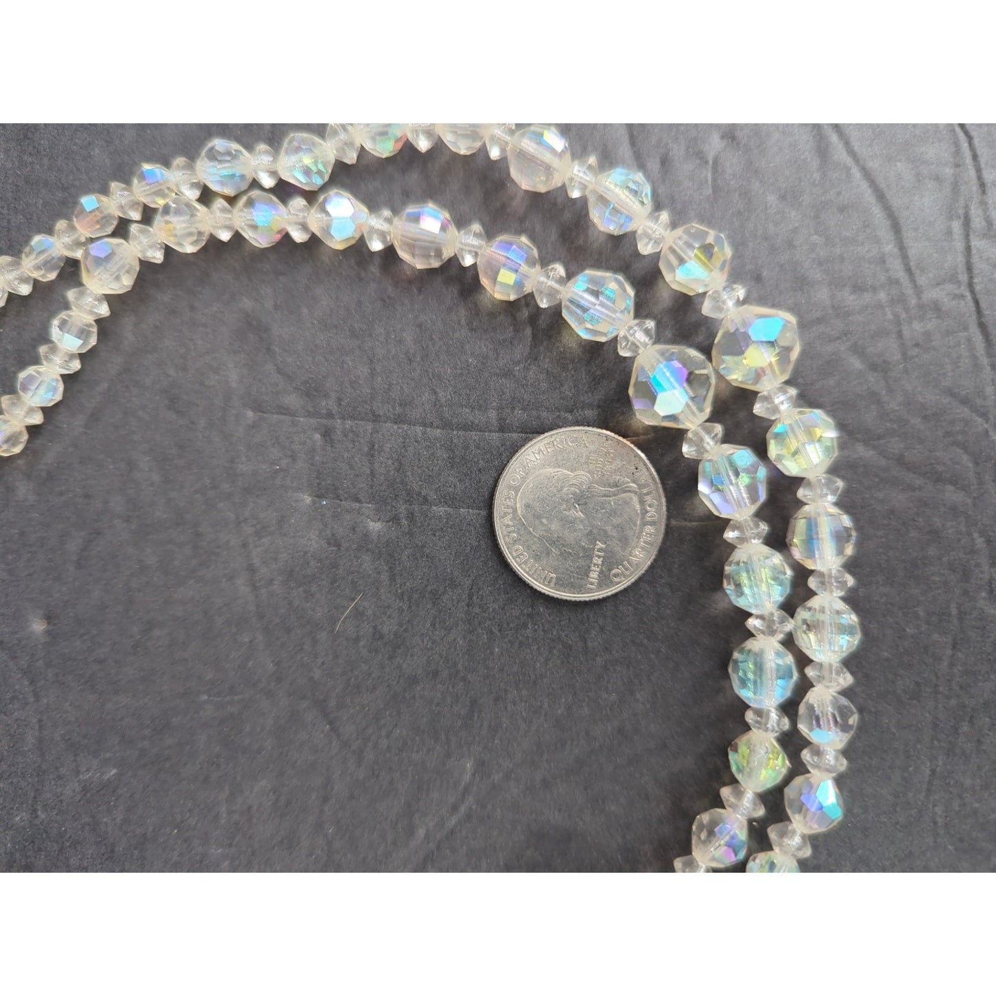 Vintage Double Strand Clear Aurora Borealis Crystal Bead Layered Necklace