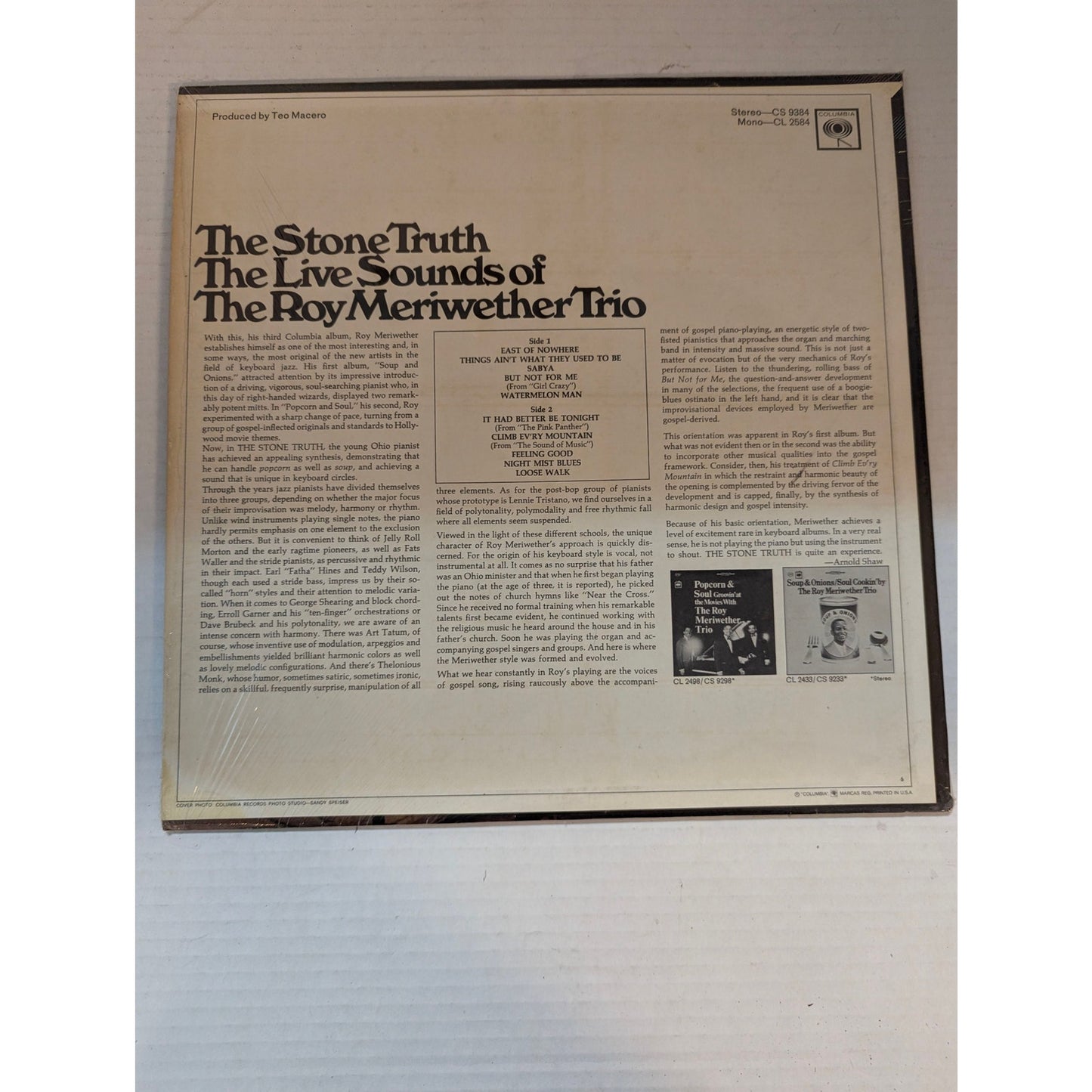 Vintage The Roy Meriwether Trio The Stone Truth Columbia CS 9384 Stereo LP
