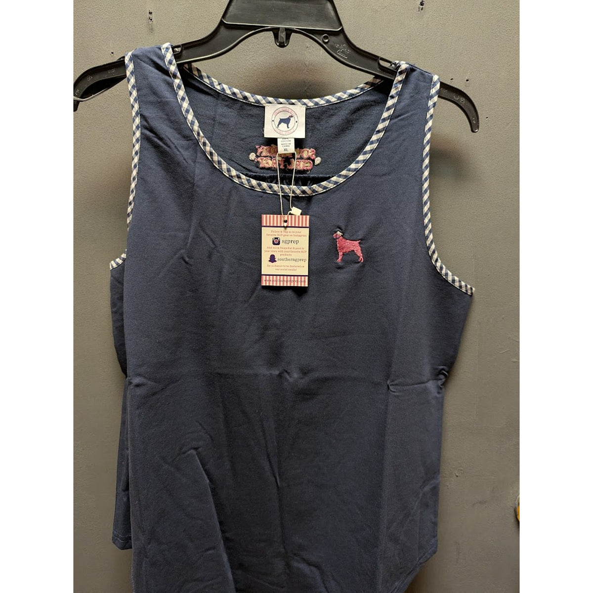 Southern Girl Prep NEW Sleeveless tank Shirt Cotton large CASUAL dark blue plaid