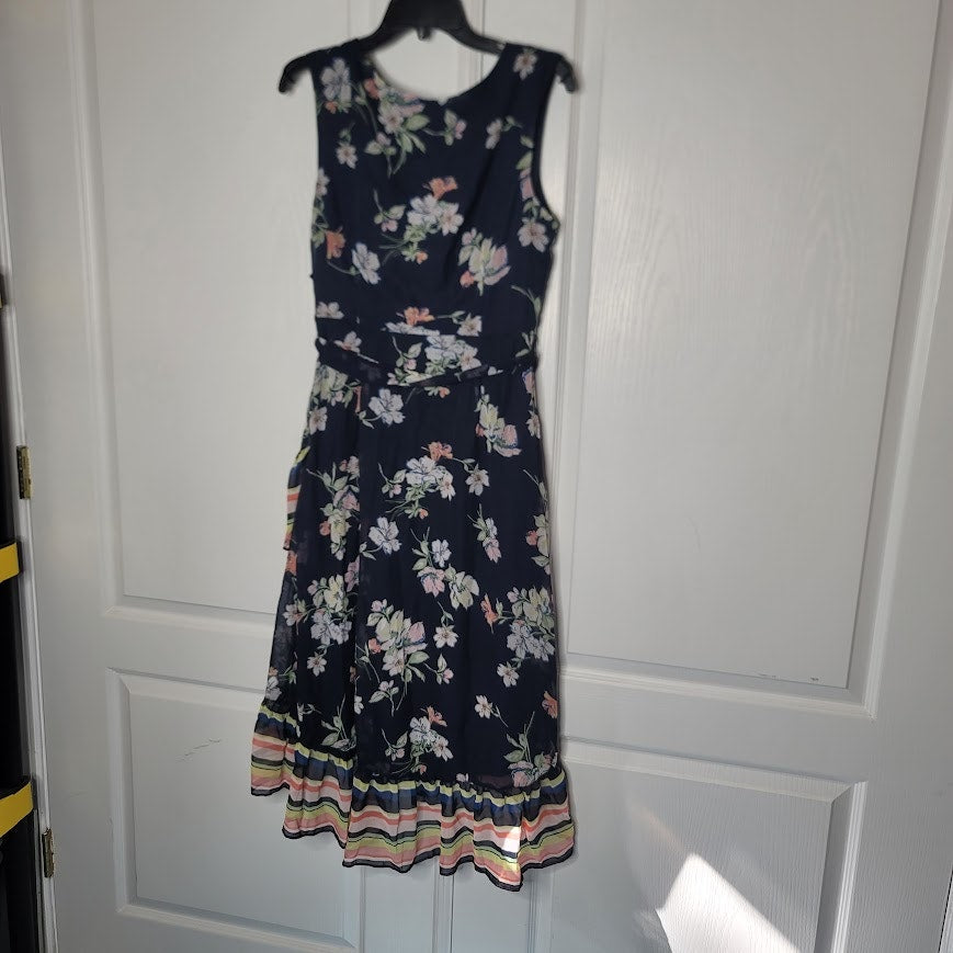 NEW Sandra Darren Casual Career Size 12 Multi Floral Faux Wrap Belted Dress