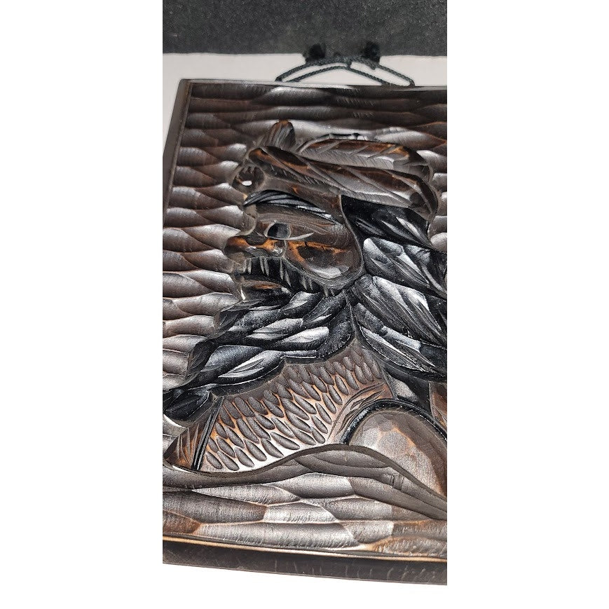 Japanese Ainu Clan Leader Man Wood Carving Wall Plaque Decor Hokkaido Kuril