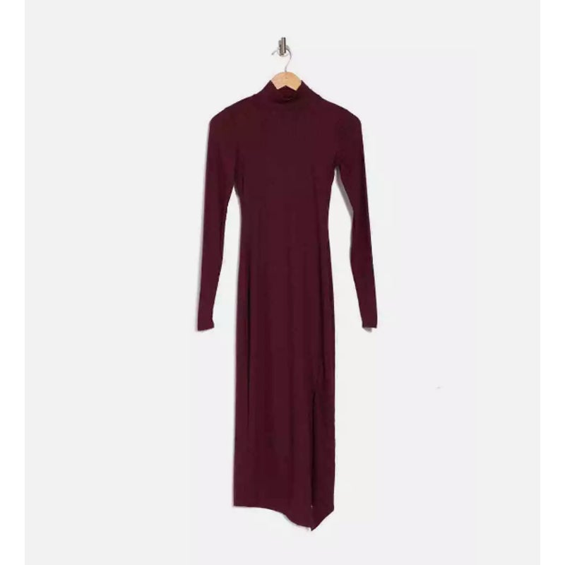AFRM Dress Malbec Joyce Mock Neck Midi Women Size Large Ribbed Burgundy NEW