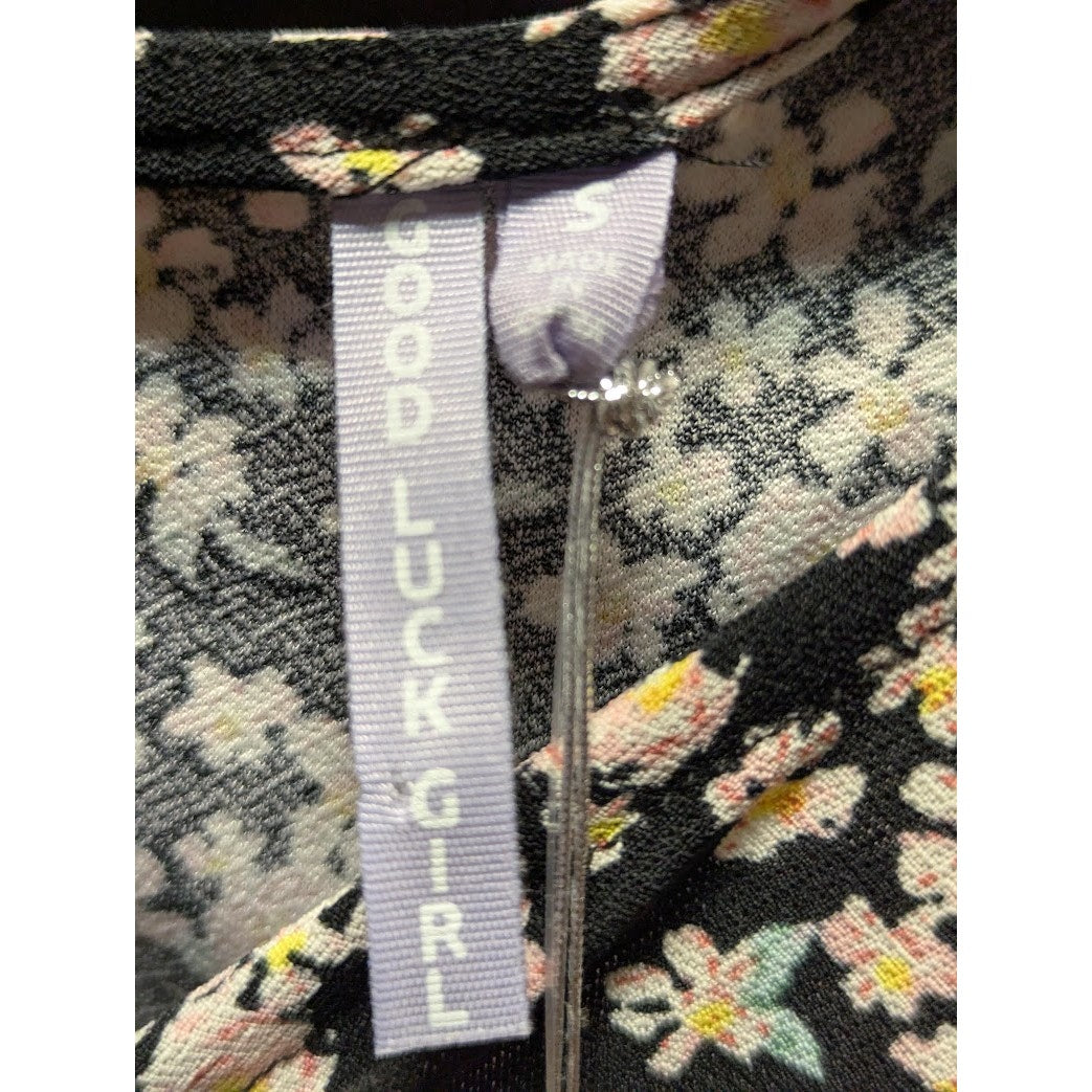 Good Luck Girl Ditsy Floral Size Small Blouse Balloon Sleeves top ruched center