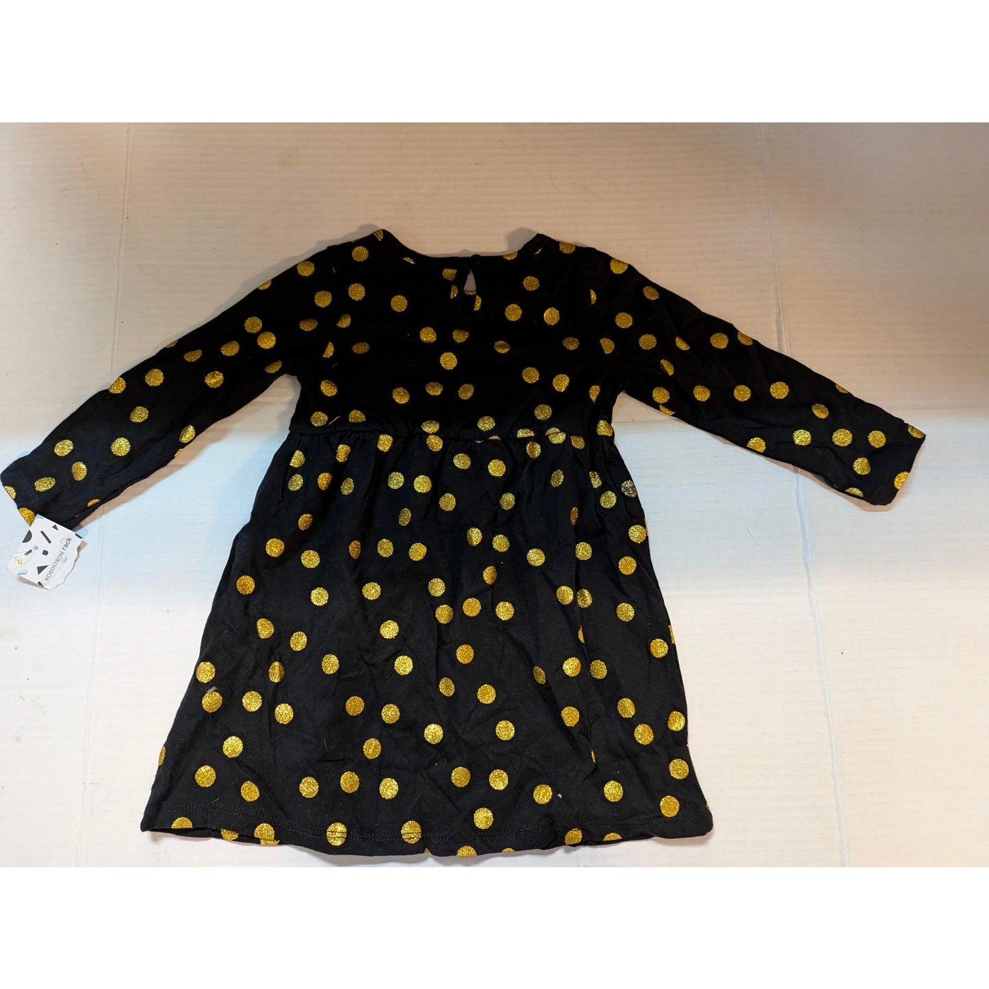 Preppy Harper Canyon Black Gold Metallic Polka Dot Long Sleeve Dress NWT 12M