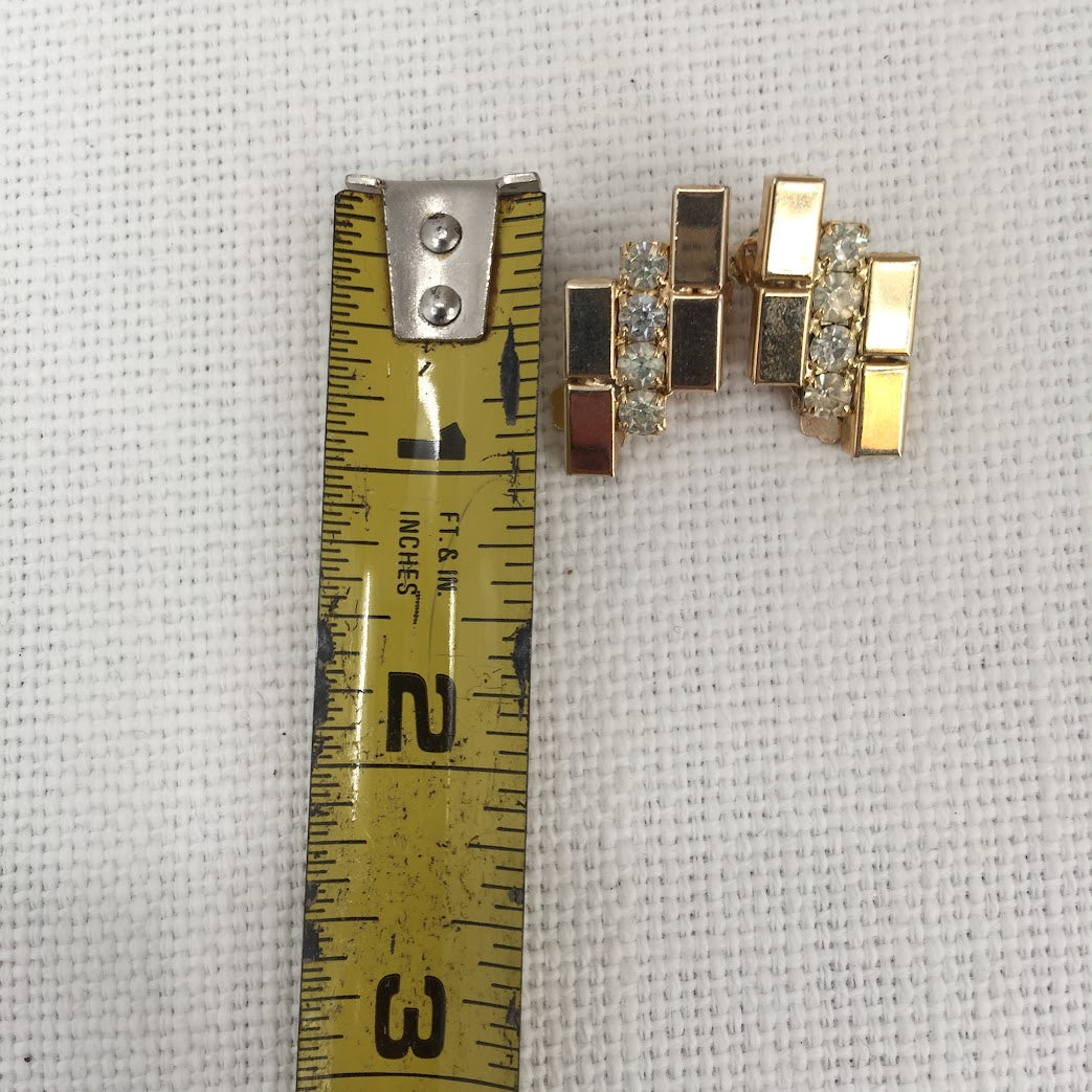 Vintage Fashion Earrings Clip ON Goldtone and Crystal Ultra Modern MCM