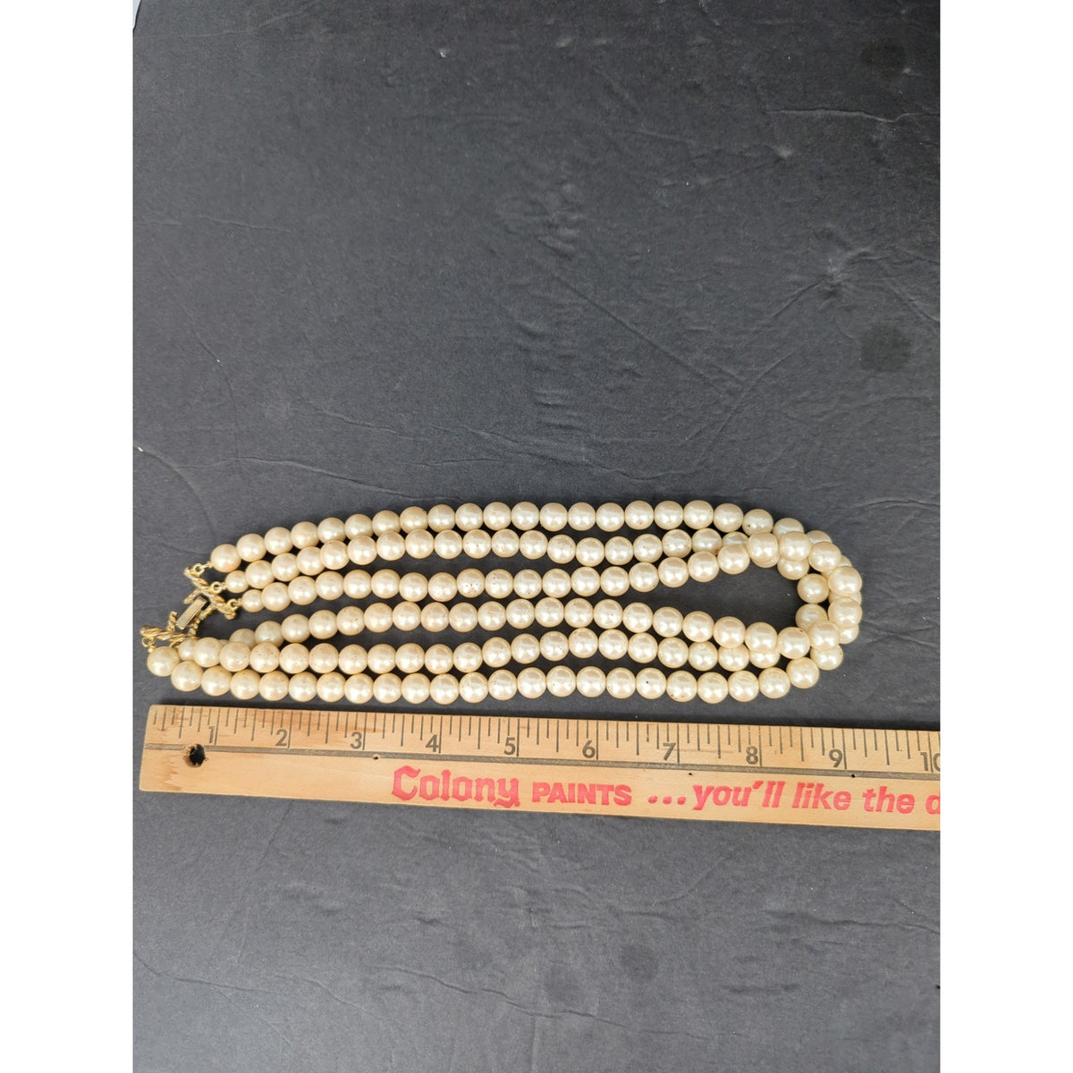 Vintage Mid-Century Multi Strand Faux Pearl Choker Necklace Gold Tone Clasp Glam