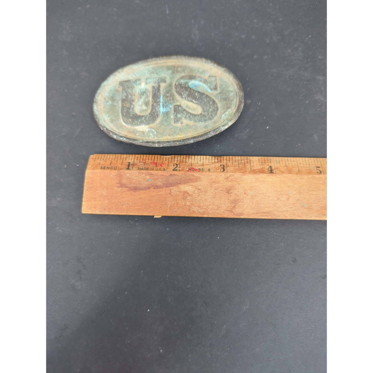 Antique Civil War Era US Oval Brass Lead Backed Belt Buckle Plate