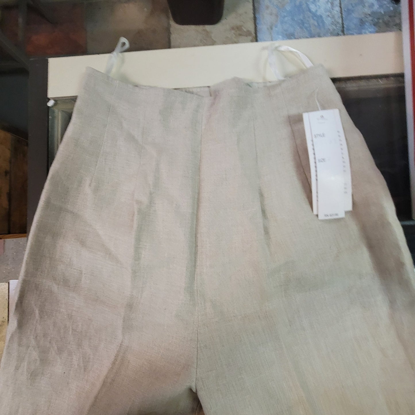 Donna Morgan Vintage Tan Linen Embroidered Pants Coastal Luxury High Waist 4