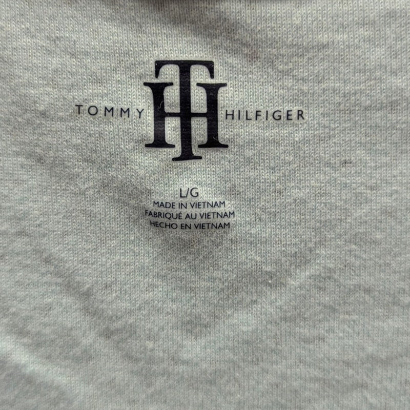 Tommy Hilfiger Light Blue Dotted Scoop Neck Elbow Sleeve Cotton Knit Top Large