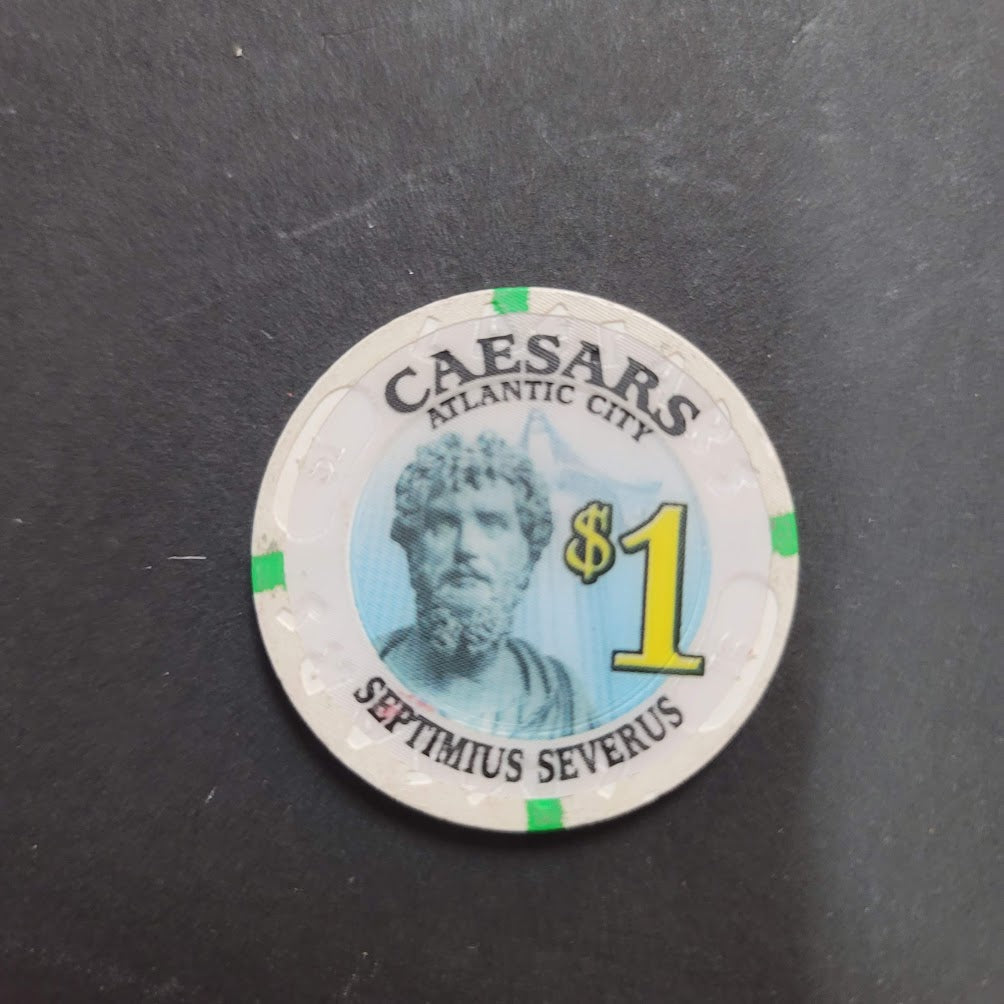 Casino Chip CAESARS ATLANTIC CITY SEPTIMUS SEVERUS $1 WHITE gaming