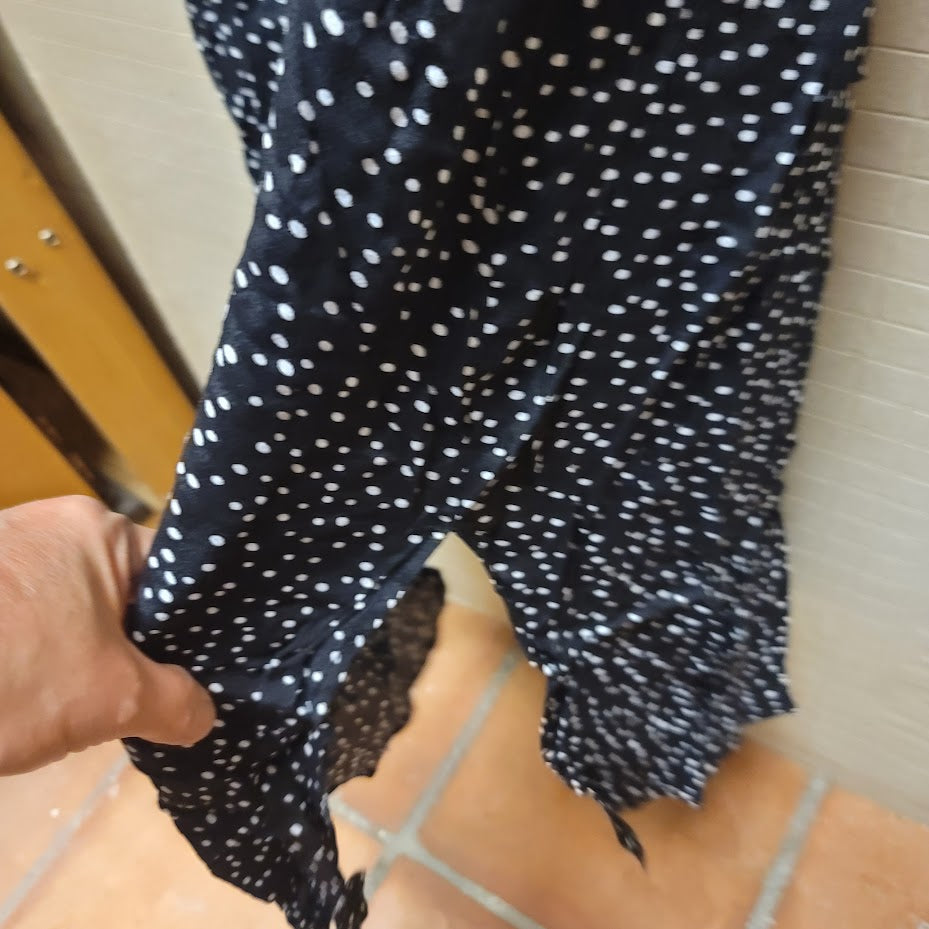 RowA womens Size Small Black white Polka Dot Sleeveless Dress NEW button detail