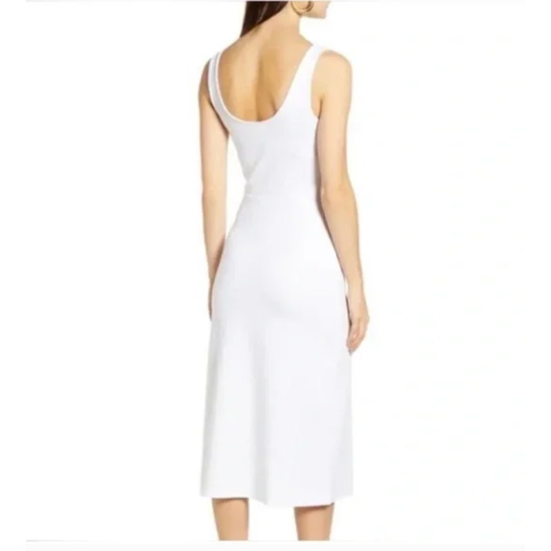Leith XS Scoop Neck Midi Dress WHITE extra-Small bodycon sleeveless New cocktail