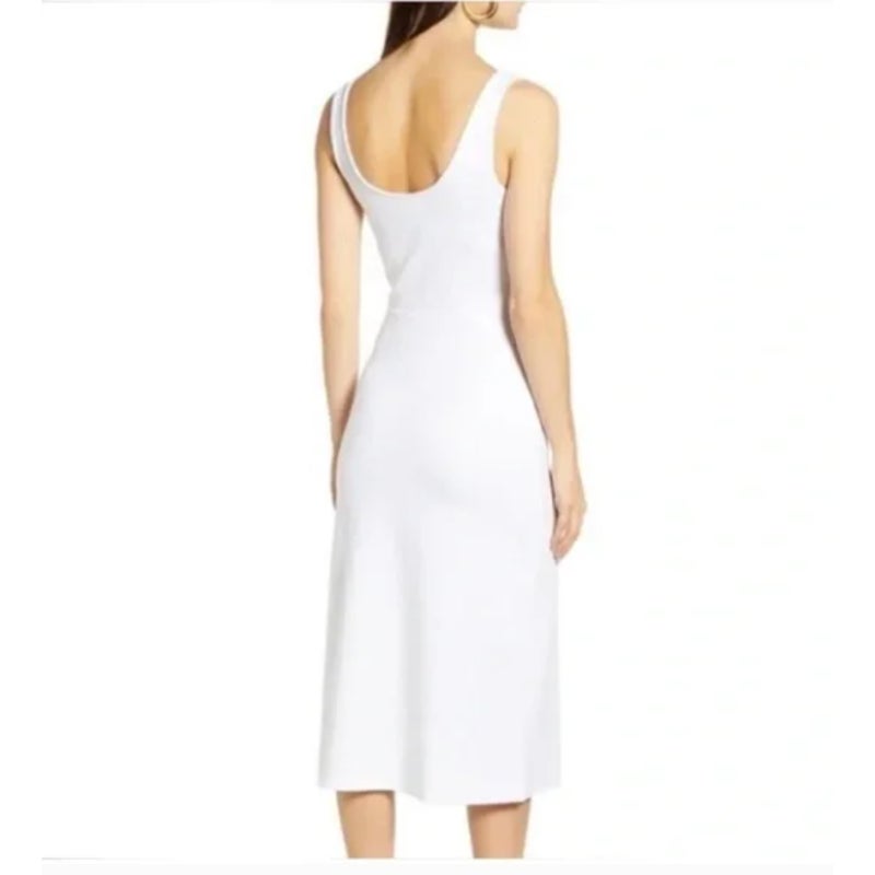 Leith XS Scoop Neck Midi Dress WHITE extra-Small bodycon sleeveless New cocktail