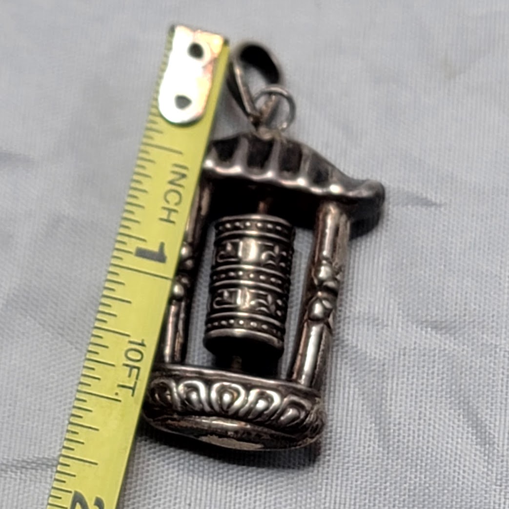Tibetan Prayer wheel pendant silver Nepal Tibet OM MANI PADME HUM