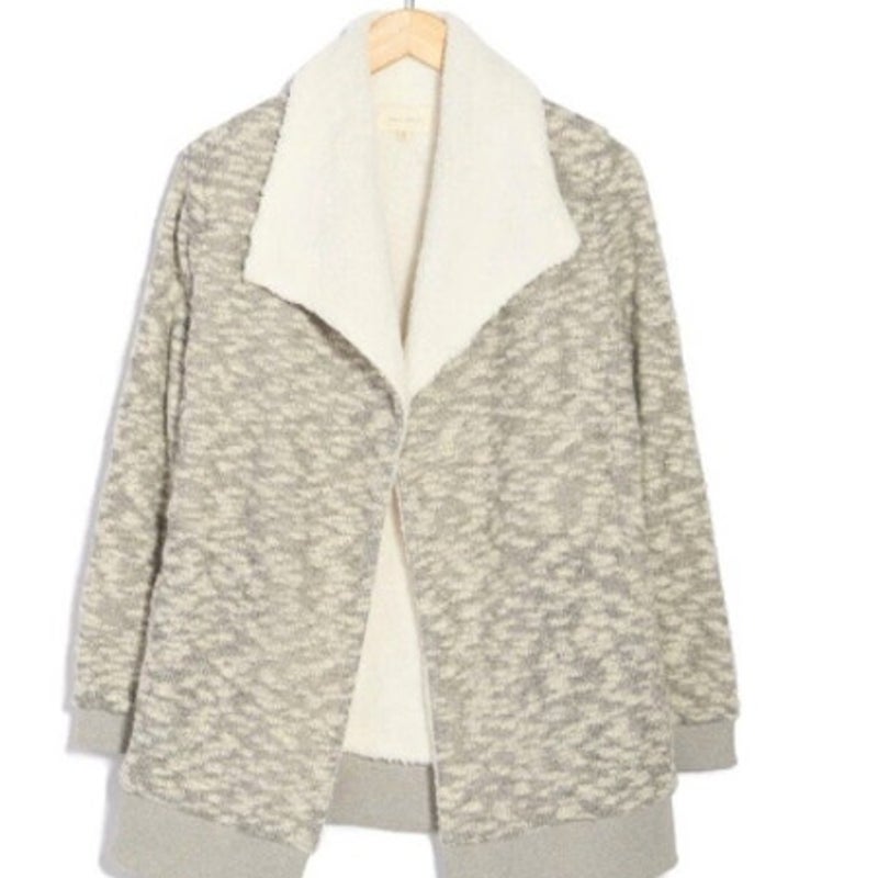 MELLODAY Faux Shearling Drape Cardigan Sweater In Heather Grey MEDIUM cozy New
