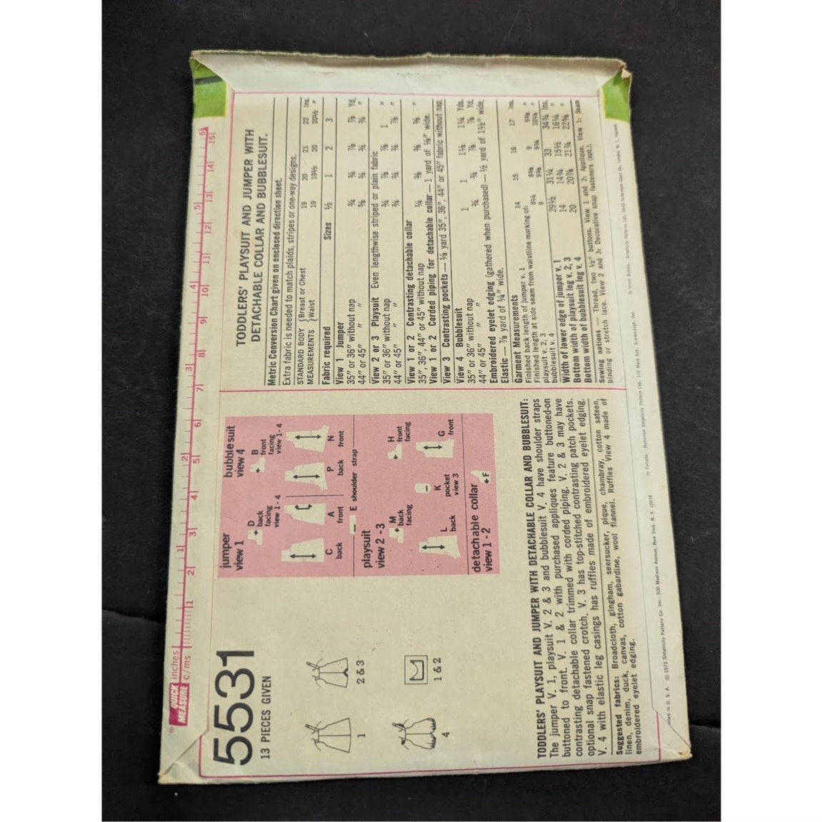 Vintage Pattern Sewing Crafts Hobby Simplicity 5531 Toddler