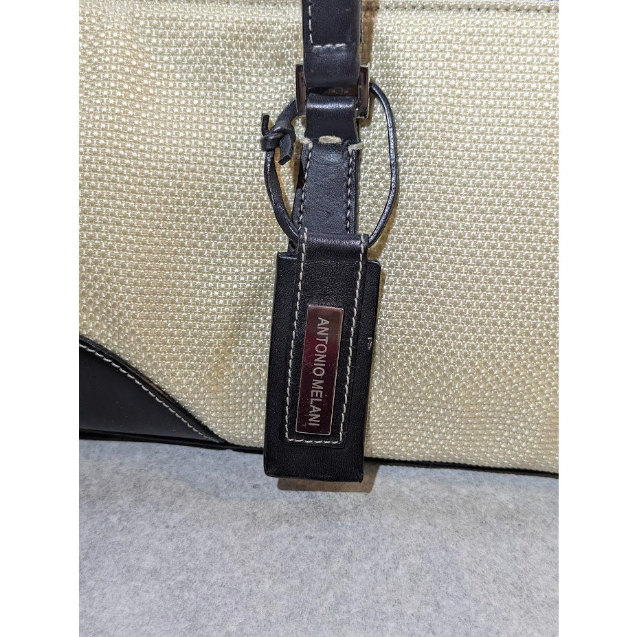 Antonio Melani Navy Blue Mesh Long Satchel Handbag Ivory Two Tone Retro