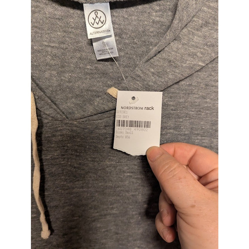NEW Alternative Gray Hoodie drawstring Neck kangaroo pocket long sleeve Small