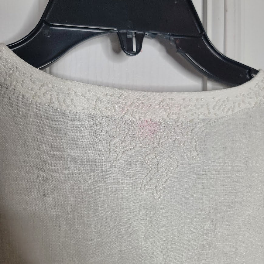 Lilly Pulitzer Amelia Island Summer Linen Tunic Large White Bead Collar Detail