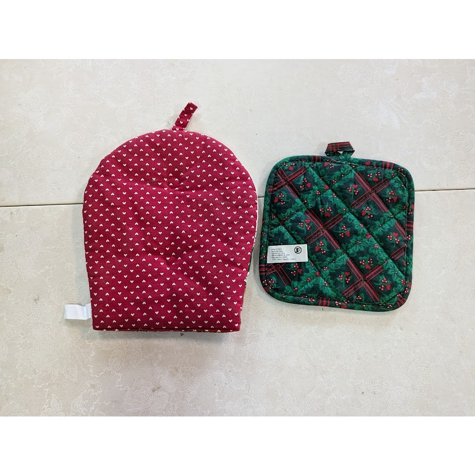 Vintage franco holiday Pair 2 kitchen potholders trivet quilted Teddy bears Cats