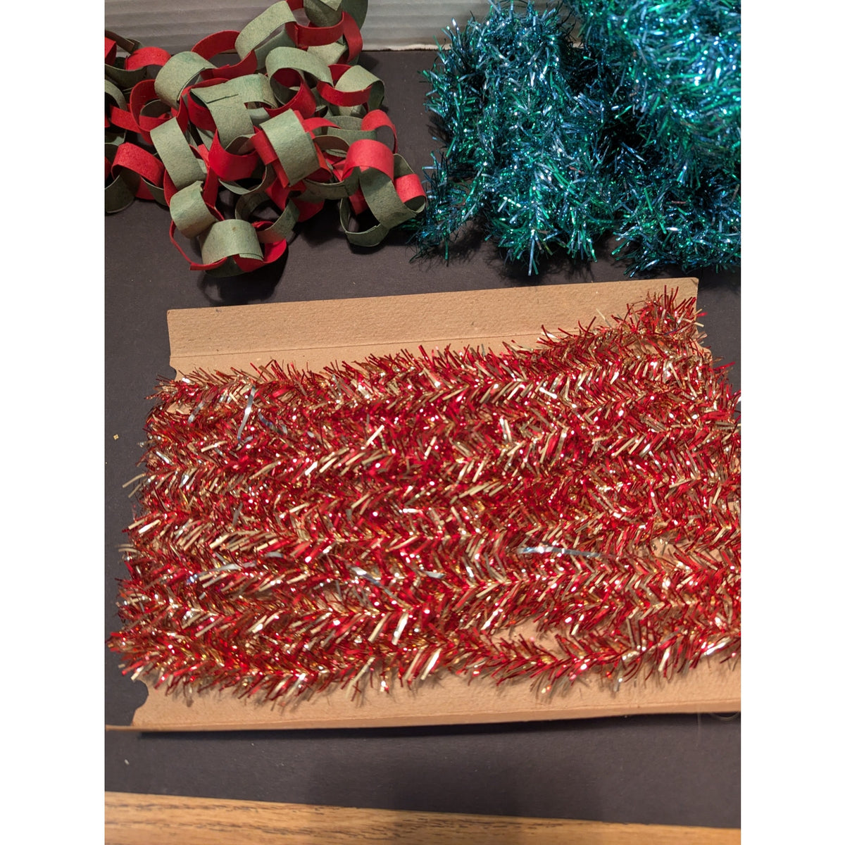 Vintage LOT various tinsel garland tree trimmings Homemade paper chain