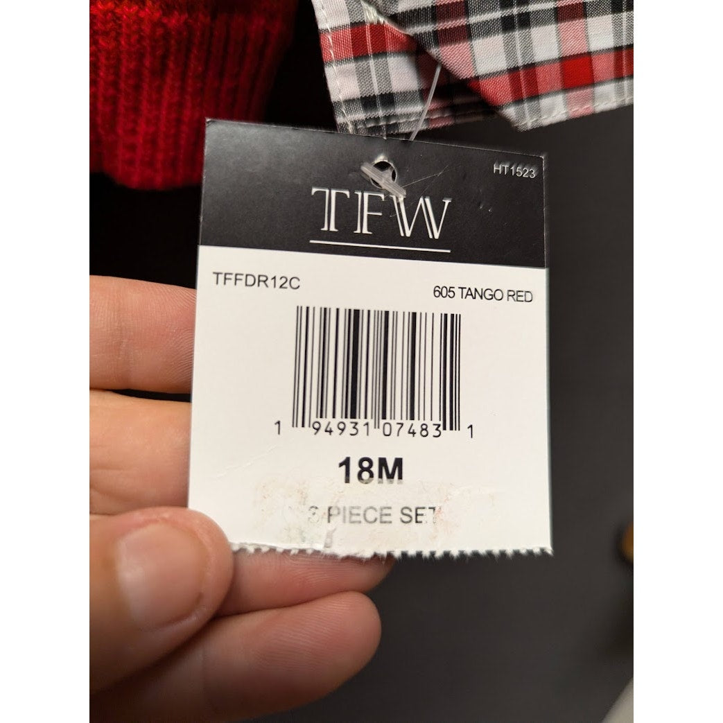 TFW Toddler Boys 3-Piece Argyle Sweater Vest, Plaid Shirt, & Pants Set NWT