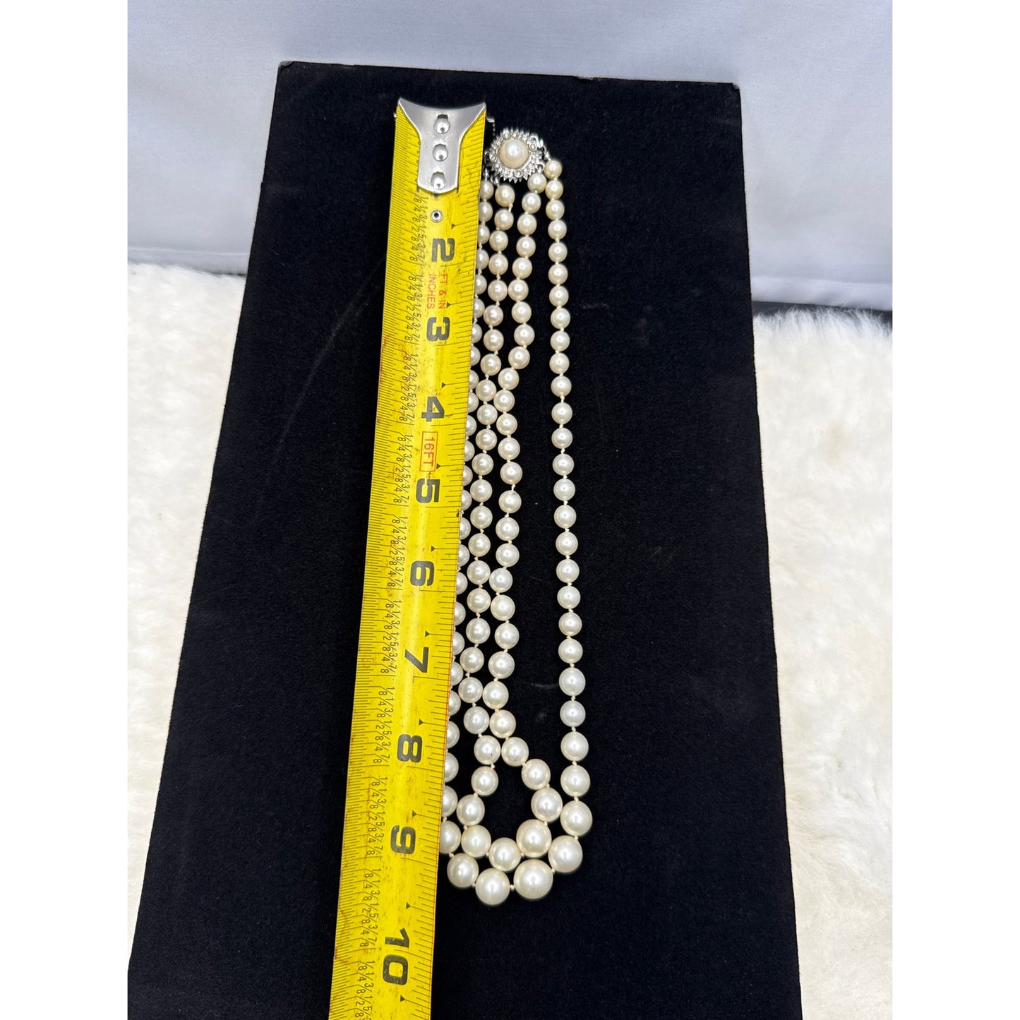 Vintage Necklace Piece Double strand faux pearls rhinestone and pearl clasp
