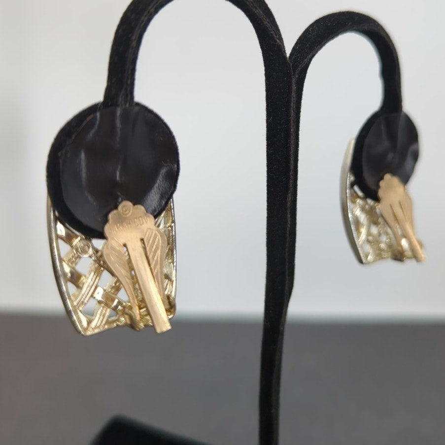 Vintage Sarah Coventry Geometric Gold Basketweave Clip On Earrings Whimsigoth