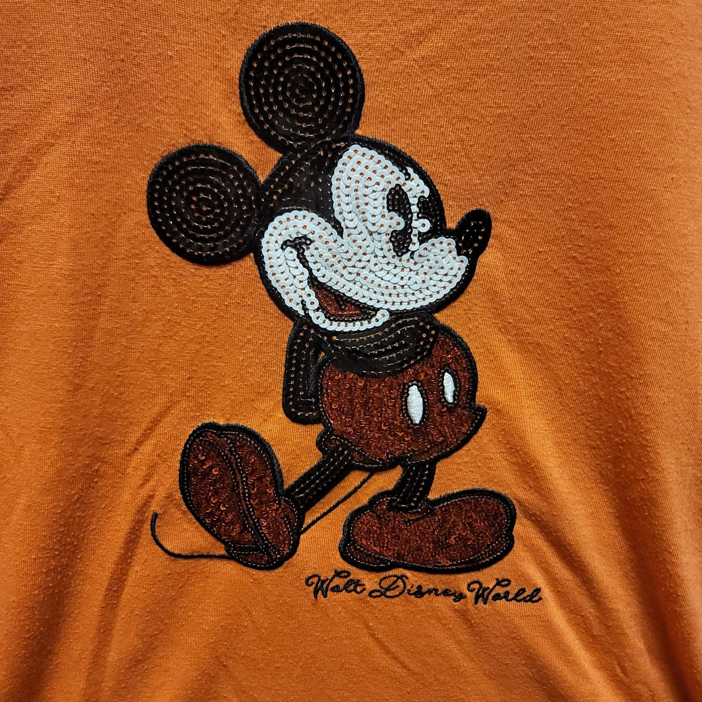 Disney Parks Size Medium Orange T-Shirt Rolled Short Sleeve Mickey Mouse PreOwn