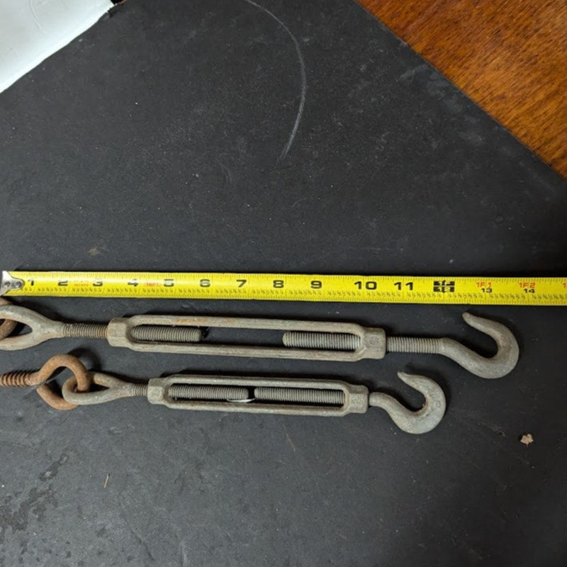 Turnbuckle LOT of 2 working 9.5" and 14" Galvanized with steel EYE HOOK VINTAGE