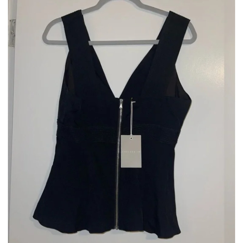 Chelsea 28 V Neck Seamed Tank bLACK XXS plunge Silver Zipper Sleeveless NEW